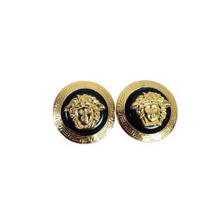 New Unused Vintage Versace Medusa Gold Plated Black Clip On Earrings 1980s Giann